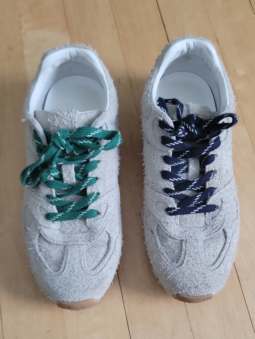 Alohas Tb 56 Grey Fuzzy Suede Sneakers with Green and Navy Laces - 36